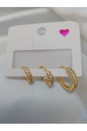 Paslanmaz Çelik Zirkon Taşlı Gold Küpeler - 3