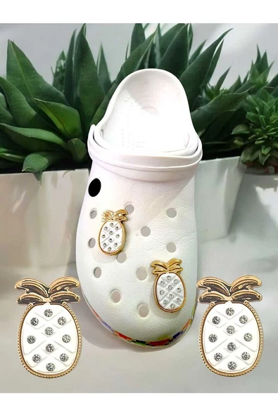 Jibbitz Parlak Taşlı Crcos Terlik Süsü-Crocs Terli Takıları, 2 Adet, Ananas Model