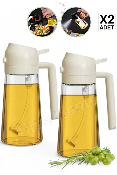 Madamev 2'li Bambu Stantlı Çift Fonksiyonlu Sprey Dökme Cam Yağdanlık 450ml Yağlık Sıvıyağ Şişesi Airfryer - 3