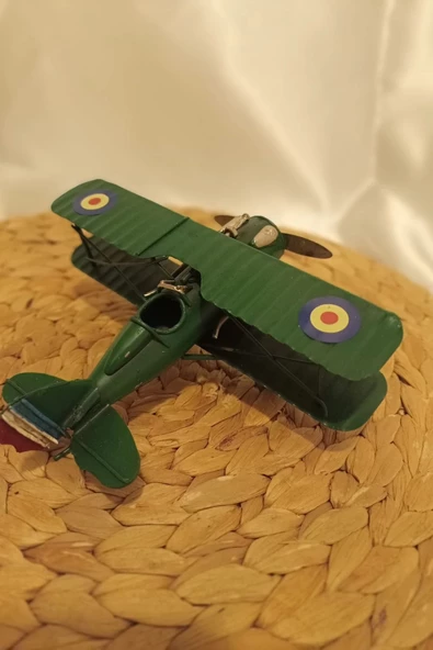 Metal Uçak Dekoratif Maket El Yapımı Oyuncak Teyyare  Yeşil Nazar Boncuk Çift Kanat ürün görseli