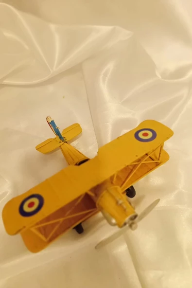 Metal Uçak Dekoratif Maket El Yapımı Oyuncak Teyyare Sarı Nazar Boncuk Çift Kanat - Resim 2
