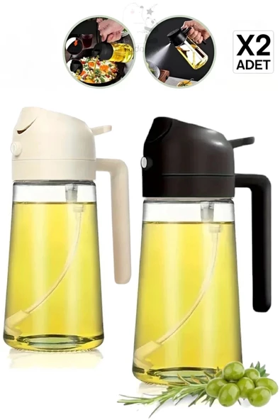 Madamev 2'li Bambu Stantlı Çift Fonksiyonlu Sprey Dökme Cam Yağdanlık 450ml Sıvıyağ Şişesi Airfryer Yağlık - 2