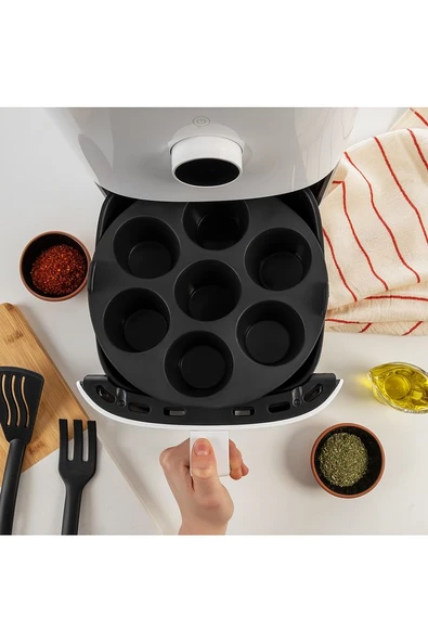 2'li Silikon Airfryer Muffin Kek Kalıbı, Bpa Free, Siyah