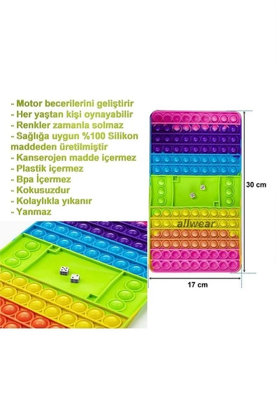 Popit Tavla Duyusal Oyuncak, Ultra Esnek, Silikon, Yerli Üretim