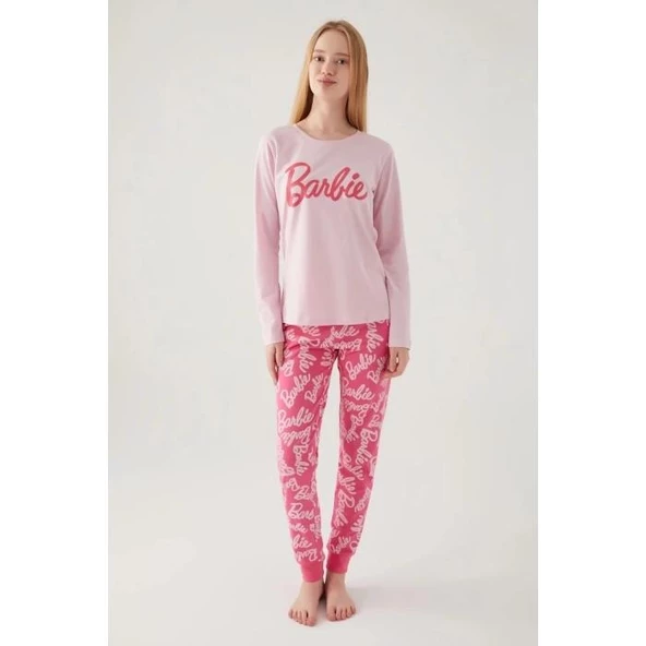 Barbie 1766 Kadın Yuvarlak Yaka Uzun Kol Pijama Takım - 3