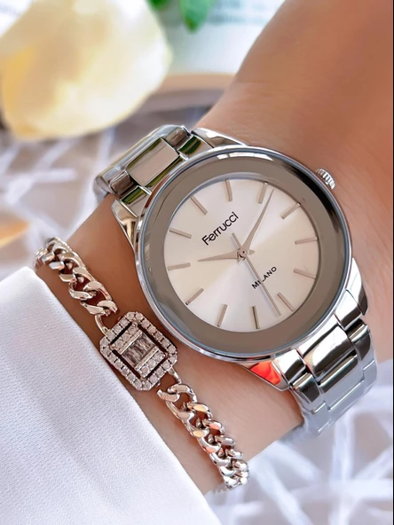 Ferrucci Çelik Kordon 2 Yıl Garantili Yeni Sezon 30 Mt Suya Dayanıklı Kadın Kol Saati B.03412.M01X ürün görseli
