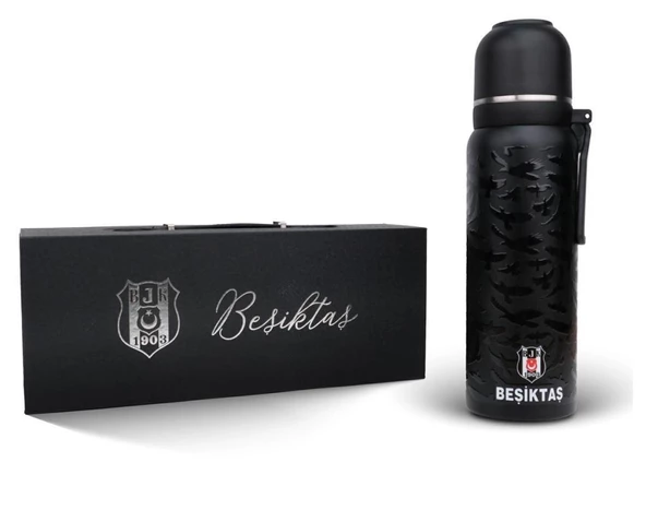 Beşiktaş Çelik Termos Bardaklı Kapak Siyah 650 Ml