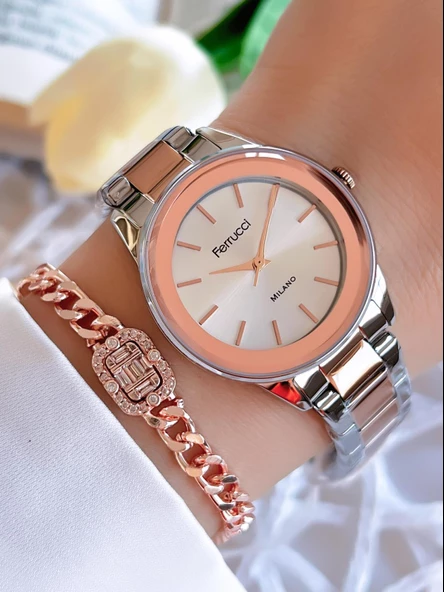 Ferrucci Çelik Kordon 2 Yıl Garantili Yeni Sezon 30 Mt Suya Dayanıklı Kadın Kol Saati B.03412.M04X