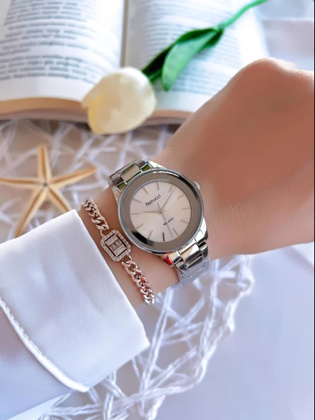 Ferrucci Çelik Kordon 2 Yıl Garantili Yeni Sezon 30 Mt Suya Dayanıklı Kadın Kol Saati B.03412.M01X - Resim 2