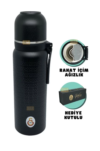 Galatasaray Çelik Termos Bardaklı Kapak Siyah 650 Ml - 2