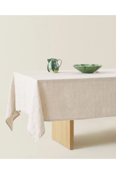 Naturel Keten Masa Örtüsü Çiftlik Evi Tarzı, Keten Vintage, Bohem, İskandinav %100 Pamuk Naturel Masa Örtüsü - 3