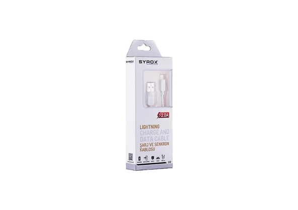 Syrox C12 2.0A 1mt Lightning Şarj Kablosu - Beyaz - 2