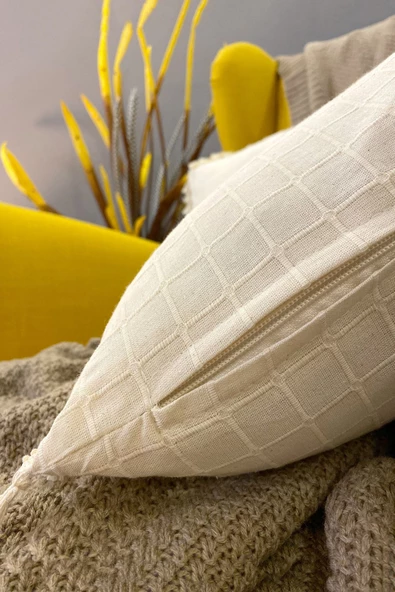 4 Adet Natural %100 Organik Pamuklu 4 Kenar Püsküllü Kare Kırlent Kılıfı Seti - Resim 7