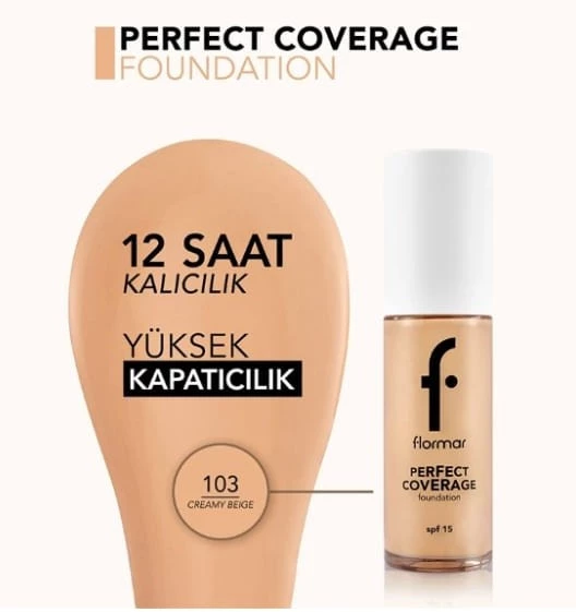 Flormar Perfect Coverage Foundation 103 Creamy Beige - 4