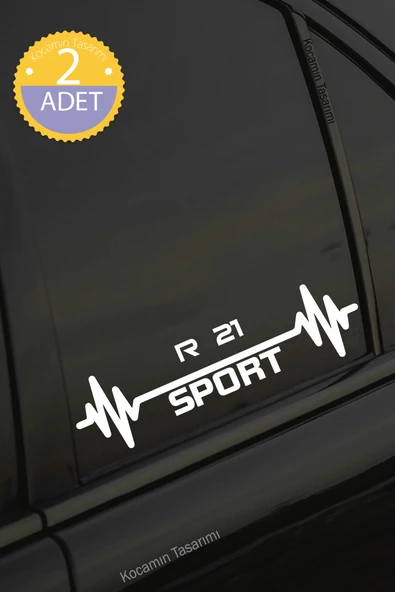 Renault R 21 Nabız Kalp Atışı Ritim R 21 Araç Uyumlu Oto Sticker 2 Adet Beyaz 20*7CM
