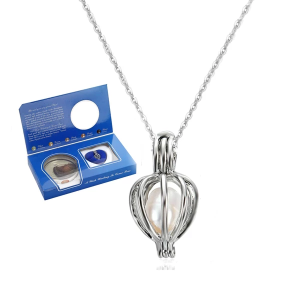 Pigado İstiridye İçi Gerçek İnci 925 ayar Gümüş Kafes Kolye - 4