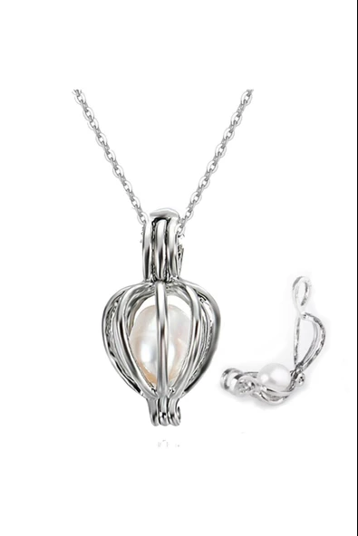 Pigado İstiridye İçi Gerçek İnci 925 ayar Gümüş Kafes Kolye - 2