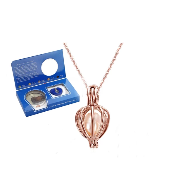 Pigado İstiridye İçi Gerçek İnci 925 ayar Gümüş Kafes Kolye - 5