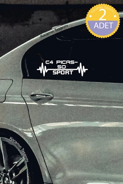 Citroen C4 Picasso Nabız Kalp Atışı Ritim C4 Picasso Araç Uyumlu Oto Sticker 2 Adet Beyaz 20*7CM - Resim 3