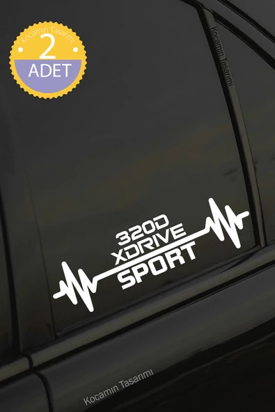 BMW  320d xDrive Nabız Kalp Atışı Ritim  320d xDrive Araç Uyumlu Oto Sticker 2 Adet Beyaz 20*7CM