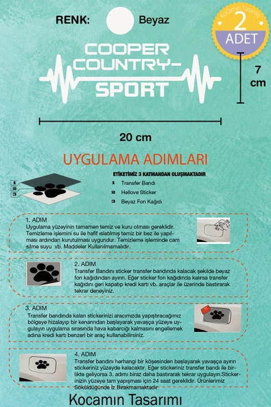 MINI Cooper Countryman Nabız Kalp Atışı Ritim Cooper Countryman Araç Uyumlu Oto Sticker 2 Adet Beyaz 20*7CM - Resim 4