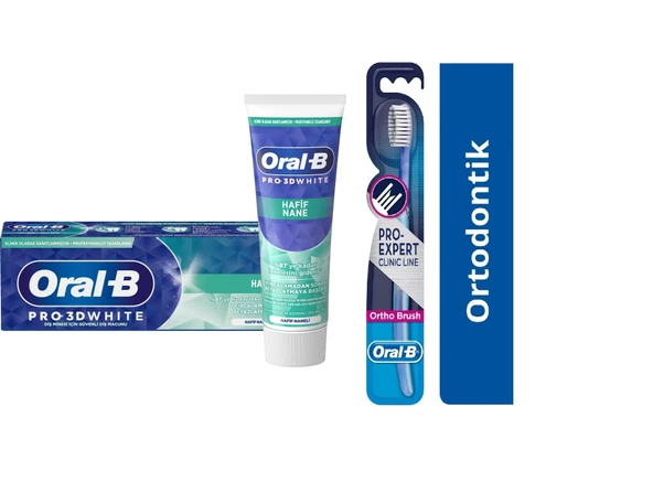 Oral-B Pro 3d White Hafif Nane Diş Macunu 75 Ml + Oral-B Pro-Expert Clinic Line Ortodontik 35 Yumuşak Diş Fırçası 1 + 1
