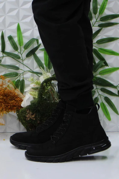 Mehmet Mete 230 Siyah Frm Men Lastik Bağçıklı Kauçuk Taban Hakiki Deri Erkek Bot - Resim 3