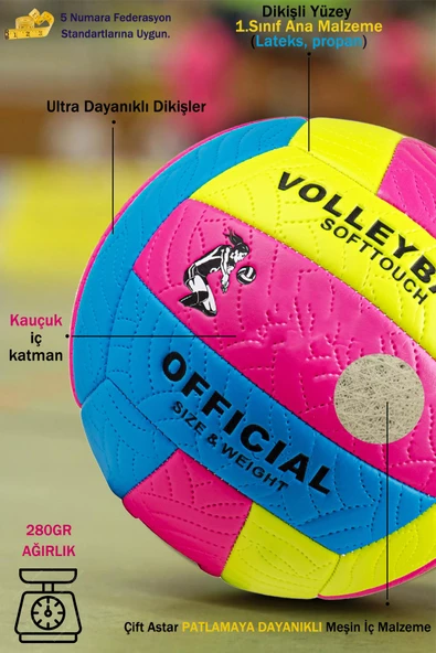 1.Kalite Yumuşak Yüzey Dikişli Soft Touch Voleybol Topu İç ve Dış Mekan 5no Çift Astar Eğitici Top - 7