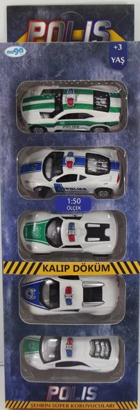 Sürtmeli Die Cast 5'Li Metal Polis Araçları