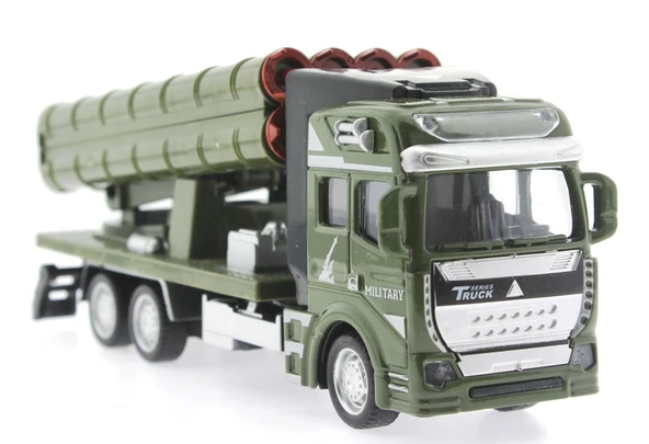 Sürtmeli Die Cast Metal Roketatar Rampalı Askeri Kamyon - 7