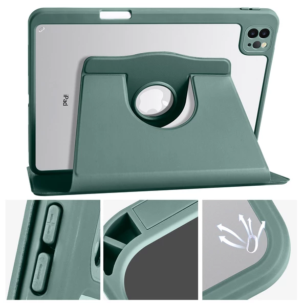 Apple iPad Air 11 2024 Kılıf Termik Kalem Bölmeli Dönebilen Standlı Kılıf - Resim 4