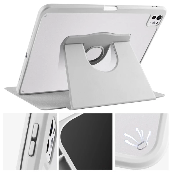 Apple iPad Pro 13 2024 Kılıf Termik Kalem Bölmeli Dönebilen Standlı Kılıf - Resim 7