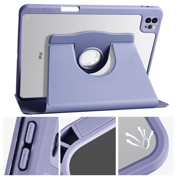 iPad Pro 11 2020 (2.Nesil) Kılıf Termik Kalem Bölmeli Dönebilen Standlı Kılıf - Resim 5