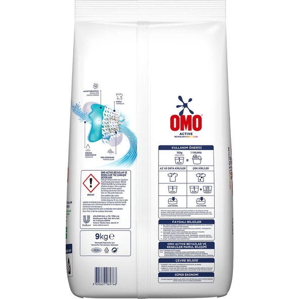 Omo Active Beyazlar & Renkliler Toz Deterjanı 9 KG - 9