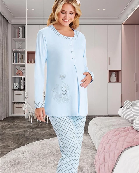 FLZ 24374 Kışllık Lohusa Uzun Kol  Pijama Takım