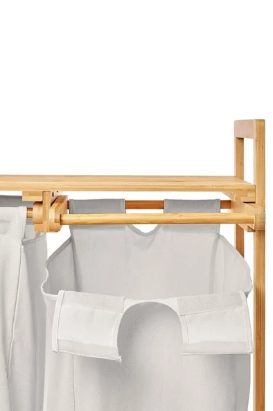 Digithome Bambu 2 Bölmeli Kirli Sepetli Çamaşır Sepeti Raflı Banyo Düzenleyici DB-0007 - 7