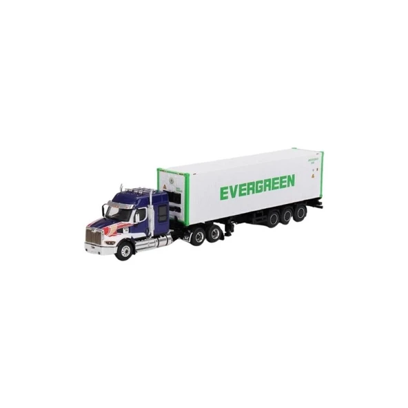 Mini Gt 597 1/64 Western Star 49X Blue W/ 40' Reefer Container "evergreen" model Araba