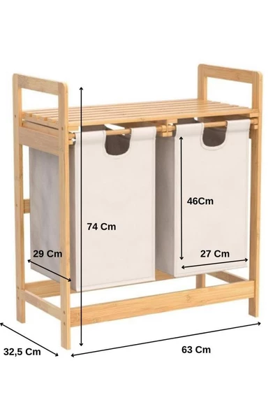 Digithome Bambu 2 Bölmeli Kirli Sepetli Çamaşır Sepeti Raflı Banyo Düzenleyici DB-0007 - 8