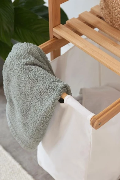 Digithome Bambu 2 Bölmeli Kirli Sepetli Çamaşır Sepeti Raflı Banyo Düzenleyici DB-0007 - 4