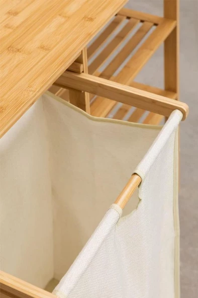 Digithome Bambu 3 Raflı 1 Bölmeli Kirli Sepetli Banyo Düzenleyici Çamaşır Sepeti Organizer DB-0008 - 5