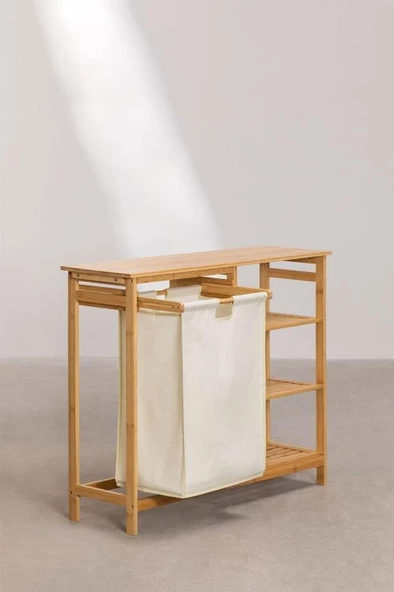 Digithome Bambu 3 Raflı 1 Bölmeli Kirli Sepetli Banyo Düzenleyici Çamaşır Sepeti Organizer DB-0008 - 4