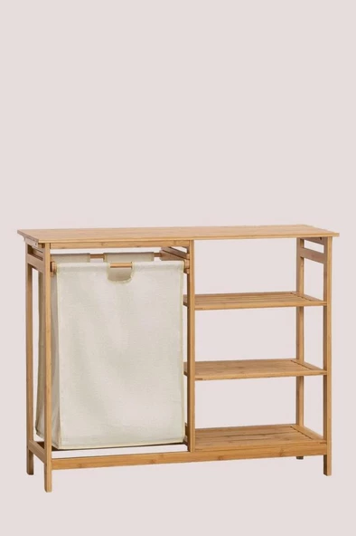 Digithome Bambu 3 Raflı 1 Bölmeli Kirli Sepetli Banyo Düzenleyici Çamaşır Sepeti Organizer DB-0008 - 3