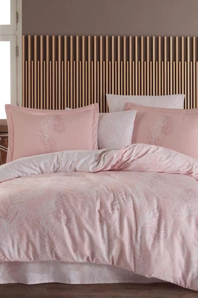 Fiona Pamuk Saten Çift Kişilik Nevresim Takımı Pudra ürün görseli