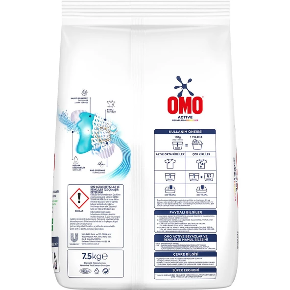 Omo Active Beyazlar & Renkliler Toz Deterjanı 7.5 KG - 9