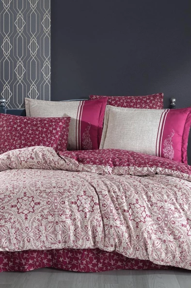 Leona Pamuk Saten Çift Kişilik Nevresim Takımı Bordo ürün görseli