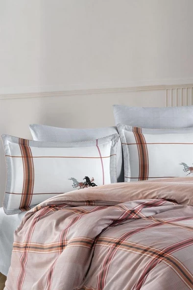 Ornella Pamuk Saten Çift Kişilik Nevresim Takımı Kahve - Resim 2