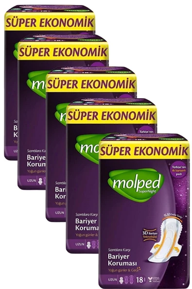 Molped Supernight Uzun Süper Ekonomik Ped 18 Li X 5 Adet ürün görseli 1