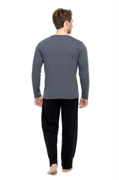 Mod Collection %100 Pamuk Uzun Kol V Yaka Erkek Pijama Takım - 8