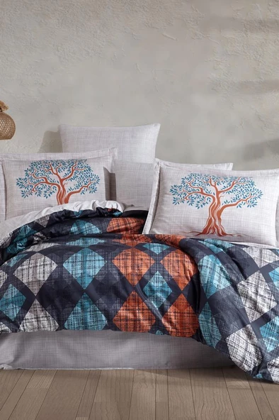 Ruth Pamuk Saten Çift Kişilik Nevresim Takımı Lacivert ürün görseli