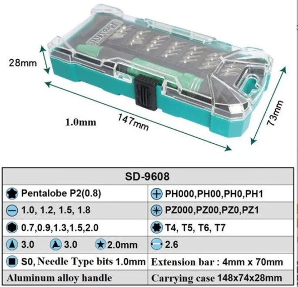 PROSKİT SD-9608 30 Parça Aluminum Hassas Tornavida Seti;Proskit